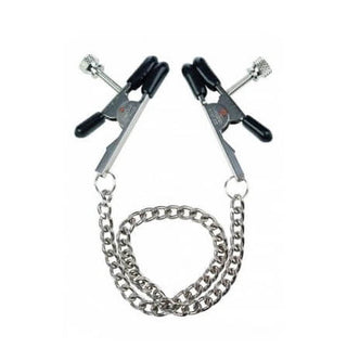 Metalliska bröstklämmor med kedja och gummiskydd för BDSM-lekar