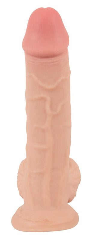 Njut av handsfree-nöje med Nature Skin Realistisk Dildo 18,7 cm, med verklighetstrogna ådror och texturerade detaljer för en autentisk upplevelse.