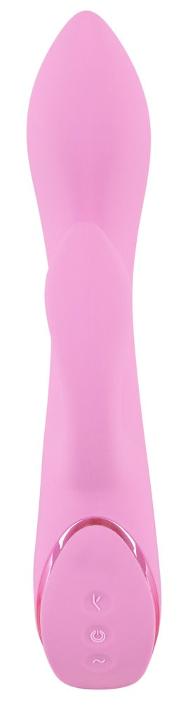 Rörande Rabbitvibrator är en rosa silikonvibrator med en ergonomisk kurva för optimal G-punktsstimulering, med intuitiva kontrollknappar vid basen.