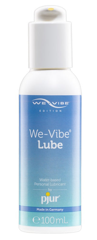 We-Vibe Lube 100ml är ett vattenbaserat glidmedel med en blåvit etikett, perfekt för We-Vibe sexleksaker och ger långvarig smörjande effekt.
