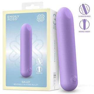 Sulley Liquid Silikon Bulletvibrator är en lila vibrator med förpackning, som erbjuder en böjbar design och 10 vibrationsfunktioner för mångsidig njutning.