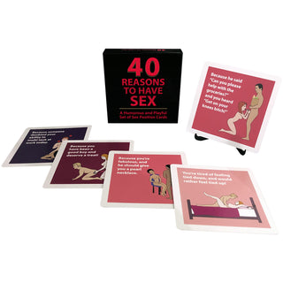Upptäck "40 Sexkort Med Ställningar" - ett lekfullt kortset med charmiga illustrationer och fyndig text om sexställningar, perfekt för par som söker inspiration och skoj i sovrummet!.