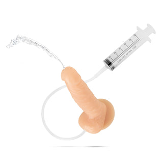 Squirting Dildo med Spruta är en realistisk dildo med en slangansluten spruta, så att du kan spruta vatten från spetsen för ökad realism.