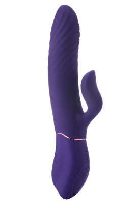 Rabbit Med Värme I Toppen är en vibrator med dubbla ändar i lila med en ergonomisk design och räfflad textur för ökad njutning.