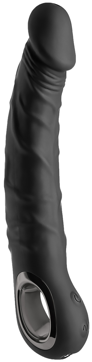 Rimmer Black Dildovibrator är tillverkad av kroppssäker silikon, har en realistisk ådrad form, inbyggt handtag vid basen och är vattenresistent för användning var du än önskar.