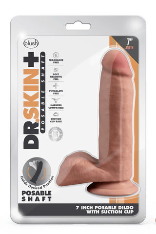 Dr.Skin Flexibel 7 Inch Dildo, tillverkad av TPE för realism, kommer i en plast- och kartonglåda. Dess flexibla design med sugkopp säkerställer en exceptionell upplevelse.
