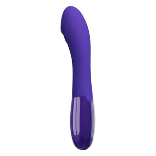 Pretty Love Youth Vibe är en lila silikonvibrator med en böjd design som erbjuder 30 vibrationsfunktioner för ultimat G-punktsstimulering. USB uppladdningsbar, den lovar bekvämlighet och tillfredsställelse på en elegant vit bakgrund.