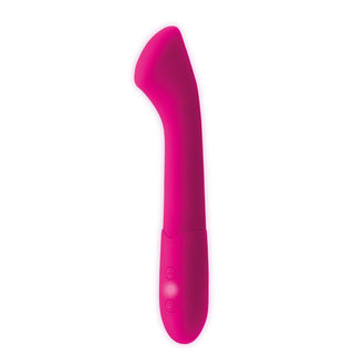 Goodies Honey G-Spot Vibrator är en rosa, böjd personlig massageapparat gjord av premium silikon, med två knappar på handtaget för exakt G-punktsstimulering. Det är USB-uppladdningsbart för din bekvämlighet.