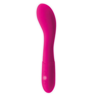 Sugar G-spot Vibrator är en rosa, böjd massageapparat gjord av premium silikon. Den har två kontrollknappar på handtaget för exakta justeringar och förbättrade vibrationsfunktioner.