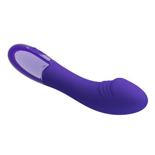 Pretty Love Youth Vibe är en lila ergonomisk vibrator med en böjd design och ett ögla handtag, som erbjuder 30 vibrationsfunktioner för ökad njutning. Det är USB-uppladdningsbar för bekvämlighet, perfekt för personliga G-punktsstimulans på en vit bakgrund.