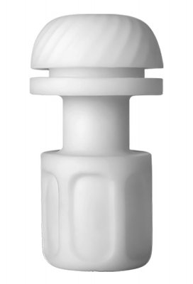 Mot en orörd vit bakgrund har SVAKOM-hylsan för Hannes Neo en vit expansionsnit i plast, med sitt runda huvud och cylindriska kropp som återspeglar Neos eleganta design.