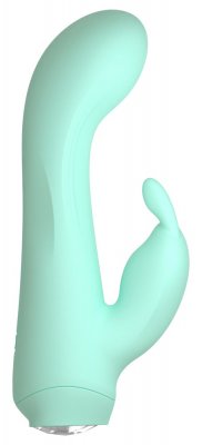 Cuties 4 Mini Rabbitvibrator i blågrön har en böjd design med ett mindre sidoutsprång, perfekt för G-punktsmassagehuvud eller klitorisstimulatorbehov.