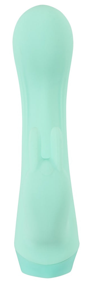 Cuties 4 Mini Rabbitvibrator är mintfärgad och långsträckt, med en slät yta med subtila åsar.