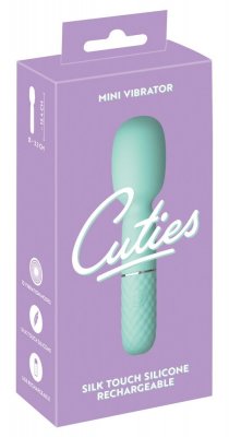 Den lila lådan avslöjar Cuties Mini Wand Grön, en mjuk silikonvibrator perfekt för diskret njutning. Denna eleganta design fungerar också som en uppladdningsbar massagestav, och erbjuder mångsidig njutning till hands.