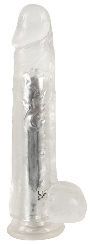Crystal Clear Realistisk Dildo är en transparent, långsträckt vibrator med cylindrisk form och rundad topp. Den har en sugkoppsbas, reflekterande metallisk inneryta och erbjuder 10 vibrationslägen för en anpassningsbar upplevelse.