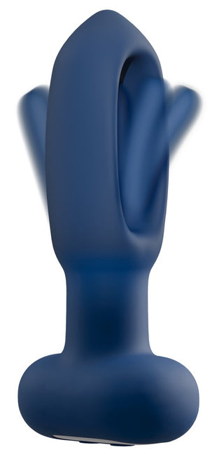RC Flicking Tongue Analvibrator är en blå silikon prostata massageapparat med en T-formad bas och dubbla flexibla armar för extra stimulans. Den har en elegant design, en RC Flicking Tongue för ökad njutning och en slät finish.