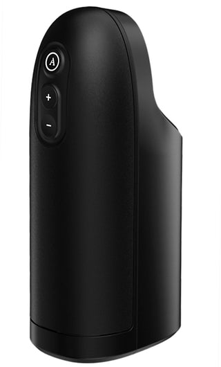 En snygg svart elektrisk pepparkvarn med plus- och minusknappar på framsidan, inspirerad av den innovativa designen hos Arcwave Ion 2 Masturbator och dess avancerade Pleasure Air-teknik.
