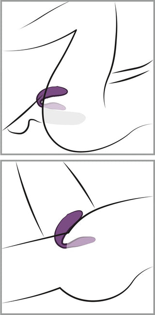 Två enkla linjeteckningar visar fingrar som stimulerar klitoris och vulva, vilket visar tekniker som är idealiska för utforskning med en parvibrator som We-Vibe Chorus Parvibrator.