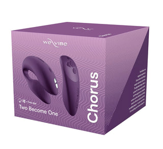 We-Vibe Chorus Parvibrator kommer i en lila låda märkt "Two Become One" och innehåller två lila bärbara parvibrator-enheter - en fjärrstyrd sexleksak.