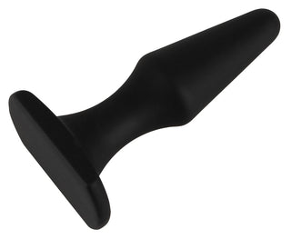 Magic Shiver Buttplug, en svart silikonplugg med utsvängd bas och perfekt för nybörjare, visa mot vit bakgrund.