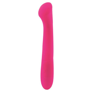 Goodies Honey G-Spot Vibrator är en rosa, böjd silikonenhet med en slät yta för personlig G-punktsstimulering. Denna premium USB-uppladdningsbara gadget är perfekt för privat bruk och elegant isolerad på en vit bakgrund.