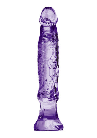 Anal Trainer Dildo 16 cm är ett transparent lila glasobjekt, cylindriskt format med en rundad topp och platt bas, med strukturerade ytdetaljer.