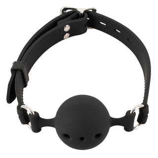 Bad Kittys Medium Silicone Gag har en svart silikongagball med ett justerbart silikonbandsspänne på vit bakgrund.