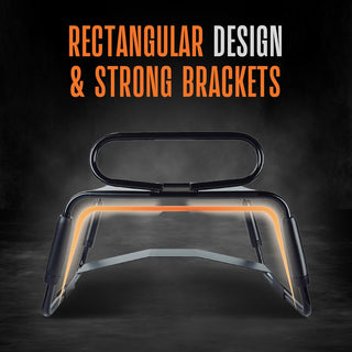 En rektangulär ram med starka fästen på en mörk bakgrund visar upp den eleganta designen hos en Temptasia Surrender Sexstol. Texten lyder: Rektangulär design & starka fästen.