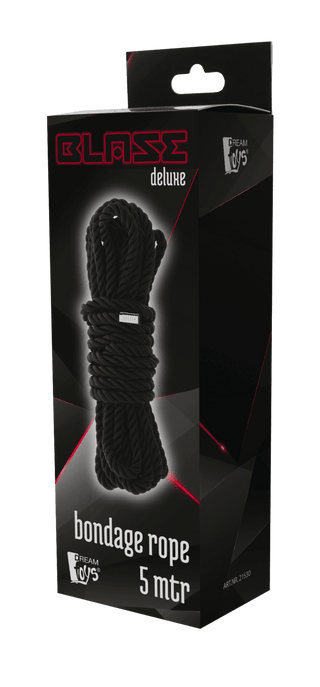 Blaze 5 m Svart Bondage Rep är ett elegant, svart BDSM-rep tillverkat av slitstark nylon och mäter imponerande 5 meter i längd.