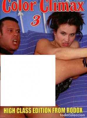 En censurerad omslag till "Vuxentidning Color Climax 3" visar en man och kvinna på en säng.