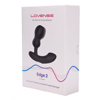 Lovense Edge 2 - Prostata Vibrator-lådan visar produktbilden med en levande vågdesign och framhäver dess kompatibilitet med Lovense-appen för en förbättrad upplevelse.
