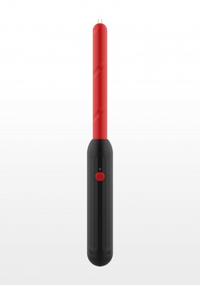 TabooM Electroplay Stinger är en svart och röd elektrisk lödkolv med en spetsig spets, isolerad på en ljusgrå bakgrund.