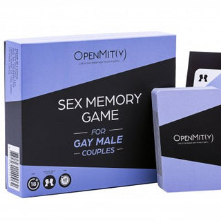 Utforska Sex Memory Game Gay Couples, en lekfull upplevelse i en djärv blå och svart design, designad för att förbättra kontakten och förspelet mellan partners.