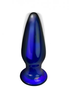 Detta vackert utformade, blåa, glänsande glasobjekt har en rund bas, har en konform och fungerar också som den utsökta Buttocks Shining Glaspluggen.