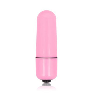Glossy Bulletvibrator - 5,8 cm är en liten rosa ABS-plastcylinder med en rundad topp och svart knapp på botten, idealisk för diskret klitorisstimulering.