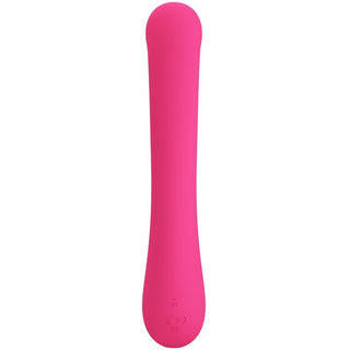Pretty Love Lamar, ett långsträckt rosa silikonobjekt med en rundad ände, är tillverkad av medicinsk silikon för exakt G-punktsstimulering. Sett uppifrån mot en vit bakgrund förbättras dess bekvämlighet genom att vara USB-uppladdningsbar.