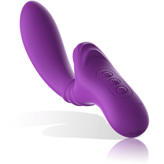 Intense Harry Vibrator är en lila ergonomisk kaninvibrator med böjd design och sidoknappar, som ger intensiva vibrationer för en djupt avslappnande massageupplevelse.