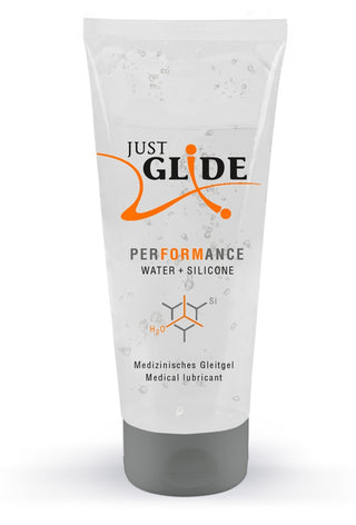 Just Glide Performance är en vatten- och silikonbaserad medicinsk glidgel med en hybridformel, som säkerställer långvarig jämnhet för ökad komfort och njutning.