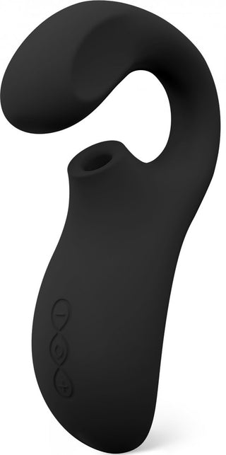 Enigma Cruise LELO är en svart, böjd personlig massageapparat i silikon med sidoknappar designad för förbättrad G-punktsupplevelser. Dess vattentäta design säkerställer mångsidig användning i alla miljöer.