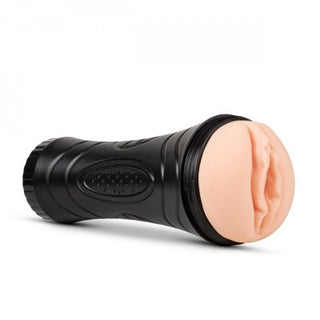 Den svarta, ficklampsformade M-For-Men The Torch Lösvagina med en beige silikonöppning ger en realistisk känsla, gjord av premium TPE-material för en autentisk upplevelse.