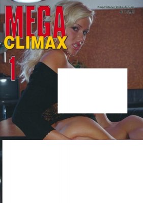 Framför en vägg sitter en kvinna graciöst, med text på bilden som tillkännager "Vuxentidning Mega Climax 1", som föreslår en resa genom sensuella berättelser.