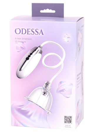 Vi presenterar Odessa Pussy Pump: en handhållen enhet med elegant förpackning, med sladd, sugkoppsfäste, automatisk sugfunktion och flera vibrationslägen för en förbättrad upplevelse.