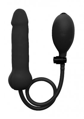 The Inflatable Silicone Dong är en svart silikondildo med en slangansluten handpump, idealisk för personligt bruk med vattenbaserat smörjmedel.