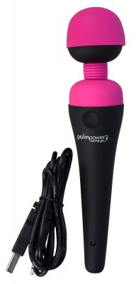 Palm Power Kraftfull Wand, tillgänglig i rosa och svart, inkluderar en USB-laddningskabel för bekväm och kraftfull avkoppling när som helst.