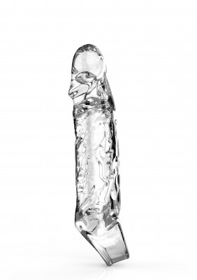 En Get Real Penis Extension L, tillverkad av innovativt TPE-material med en abstrakt design och långsträckt form, visas på en vit bakgrund.