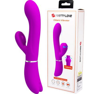 Pretty Love Rabbitdildo, en lila klitorisvibrator med förpackning, erbjuder dubbel stimulering och en elegant design med anpassningsbara vibrationsinställningar för personlig njutning.