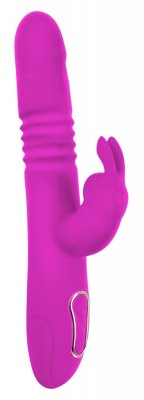 Upplev Thrusting Pearl Rabbit Vibrator, gjord av kroppssäkert silikon i en elegant lila. Denna dubbla stimuleringsleksak har g-punktstimulering och en räfflad toppstruktur för en minnesvärd upplevelse.