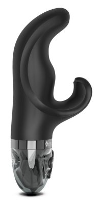 Mystim Rabbitvibrator E-Stim är en elegant svart, modern leksak med en strukturerad bas och Rabbitvibrator-funktion för ökad njutning.