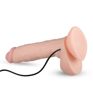Upplev en realistisk känsla med Glynn Realistic Vibrator, med en sugkoppsbas och sladd för stabilitet och 10 justerbara vibrationsinställningar, alla uppvisade mot en vanlig vit bakgrund.