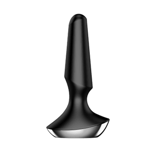 En svart schackbonde med en matt finish, som liknar Satisfyer Plug-Ilicious 2 Appstyrd Plugs kroppssäkert silikonmaterial, uppsatt på en transparent bakgrund.